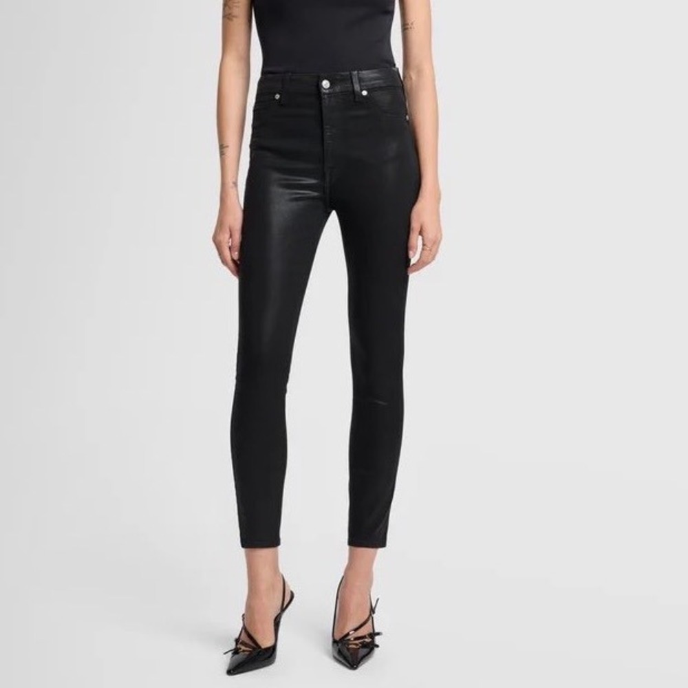 7 For All Mankind Coated Black High Waist Ankle Skinny Jeans Women's Size‎ 29